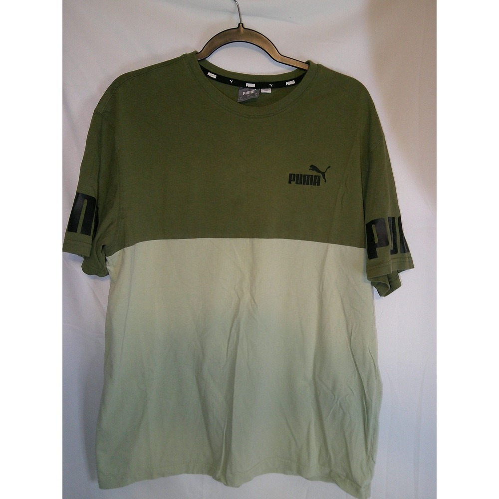 Puma Mens T-Shirt Block Olive Green Logo Short Sleeve‎ Comfort Fit Casual Top L
